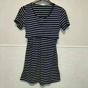 Women's Nursing Dress S Navy & White Striped